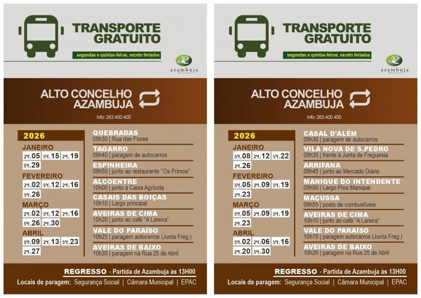 Transporte Gratuito - Alto concelho