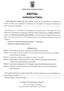 Edital convocatória - Reunião da Assembleia de Freguesia 