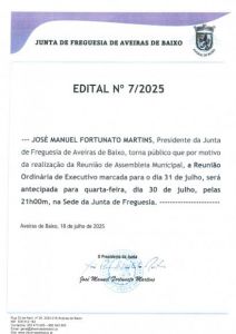 Edital n.º 7/2025 - Antecipação da Reunião de Executivo