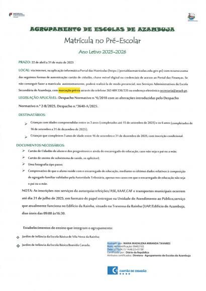 Matrícula no Pré-Escolar | Ano letivo 2025-2026