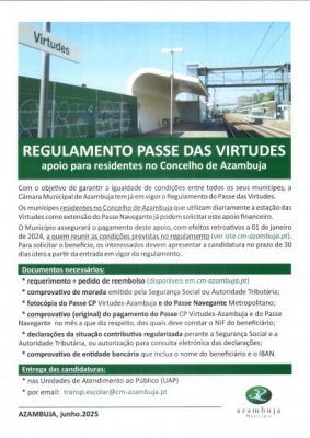 Regulamento Passe das Virtudes - apoio para residentes do Concelho de Azambuja