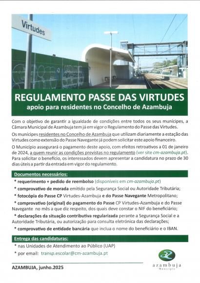 Regulamento Passe das Virtudes - apoio para residentes do Concelho de Azambuja