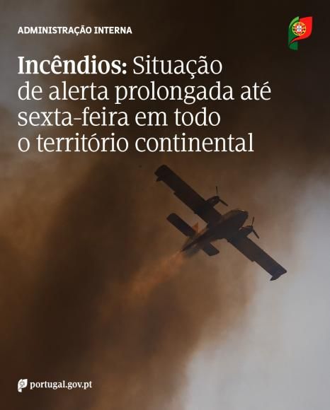 Situação de Alerta prolongada até sexta-feira em todo o território continental