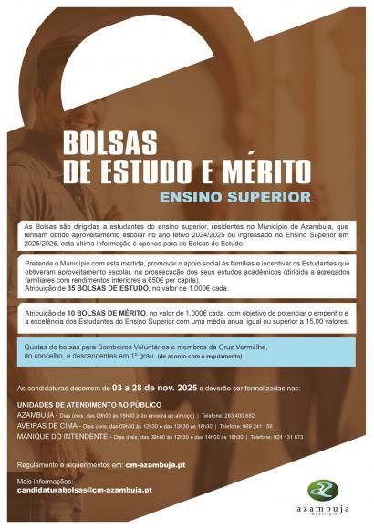 Candidaturas para Bolsas de Estudo e Bolsas de Mérito no Ensino Superior