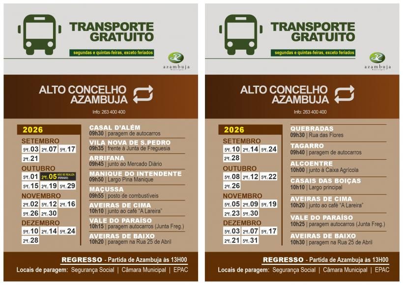Transporte Gratuito - Alto concelho