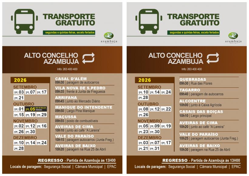 Transporte Gratuito - Alto concelho