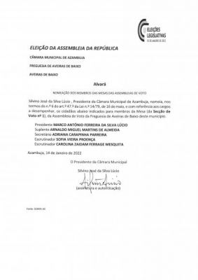 Nomeação dos Membros das Mesas das Assembleias de Voto da Freguesia de Aveiras de Baixo - Aveiras de Baixo