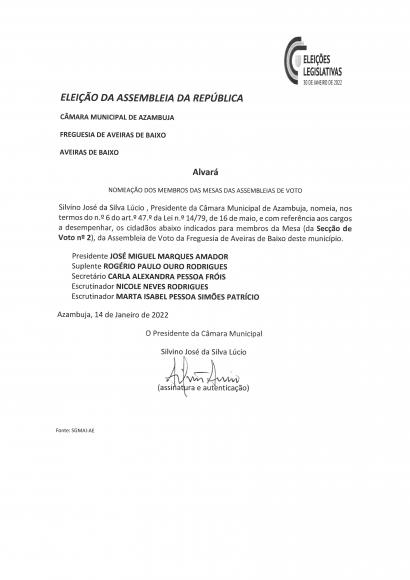 Nomeação dos Membros das Mesas das Assembleias de Voto da Freguesia de Aveiras de Baixo - Casais da Lagoa
