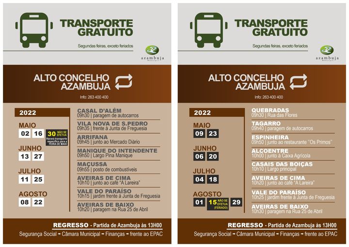 Transporte Gratuito: Alto Concelho/Azambuja