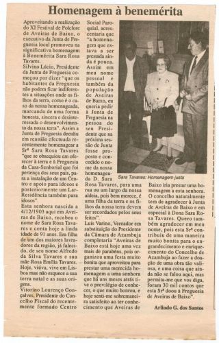 Homenagem à Senhora Sara Rosa Tavares 